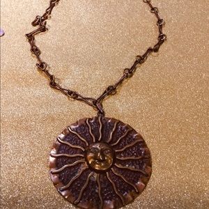Large copper stylized sun necklace mexico